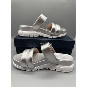 Cole Haan‎ Silver Double Band Slide Sandals Women's Size 8.5B Comfort Casual